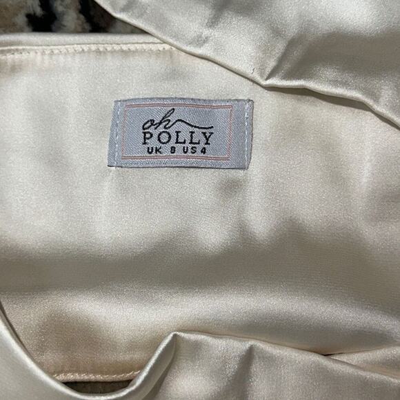 Oh Polly Halter Top Cream Satin Feel Dress | Sz 4 - Picture 7 of 9